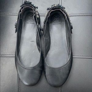 Tory Burch black Leather Crystal ballet flat